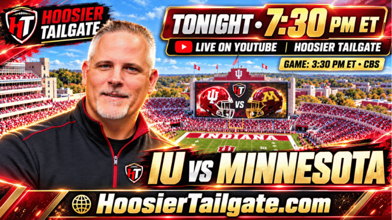Coach Griff promotes Hoosier Football Tailgate live tonight at 7:30 PM ET, previewing IU vs Minnesota.
