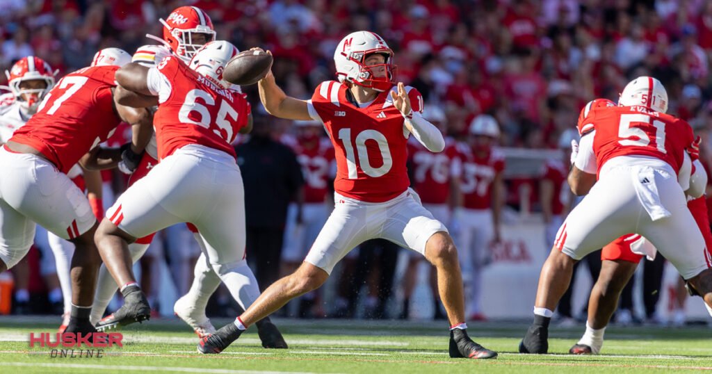 Husker QB Colandera's attempting a pass